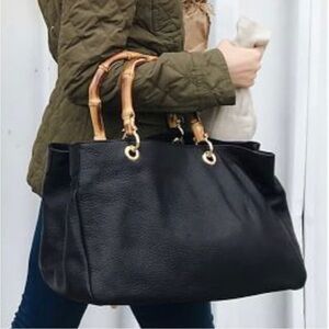 Mark & Graham Bamboo Elisabetta Slouch Handbag in Black/Gold